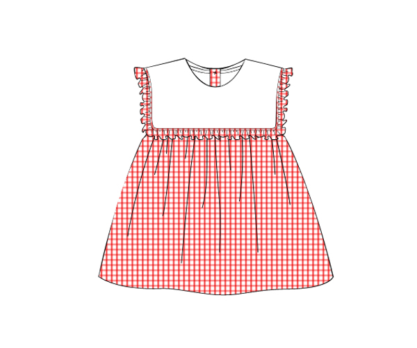 Red window pane dress for baby girls - DR 2820